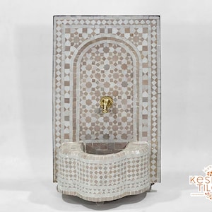 AMAZING WATER FOUNTAIN Moroccan Mosaic Fountain Outdoor & Indoor Beige And Off White Mid Century Fountain Moroccan Stones Fountain image 8