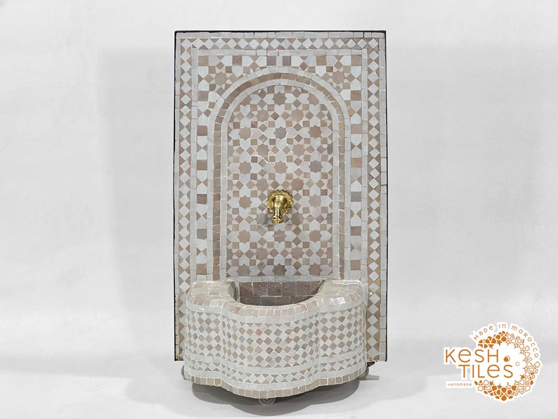 AMAZING WATER FOUNTAIN Moroccan Mosaic Fountain Outdoor & Indoor Beige And Off White Mid Century Fountain Moroccan Stones Fountain image 8