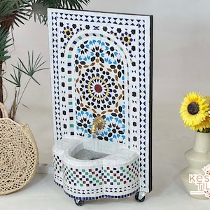 CUSTOM MOSAIC FOUNTAIN - Beautiful 24K Candles Pattern Fountain - Colorful Outdoor/Indoor Mid Century Home Art - Moroccan Zellige Fountain