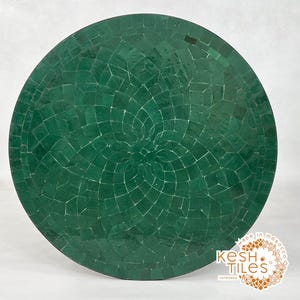 SOPHISTICATED MOSAIC TABLE, Handmade Round Mutes Green, Made To order Flower Design Table,  Luxurious Outdoor Coffee Table