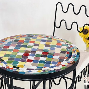 MULTICOLORED MOSAIC TABLE - Custom Made Round Table, Moroccan Traditional Colorful Made To Order Design, Luxurious Outdoor Patio Furniture