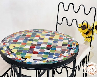 MULTICOLORED MOSAIC TABLE - Custom Made Round Table, Moroccan Traditional Colorful Made To Order Design, Luxurious Outdoor Patio Furniture