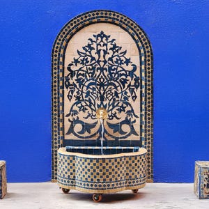 TREE OF LIFE Fountain- Custom Made Indoor/Outdoor Artful Fountain - Beige And Dark Blue Mid Tiles Fountain - Waterfoutain For Garden