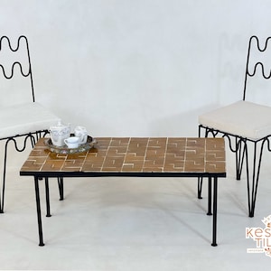 CHARMING MOSAIC TABLE, Moroccan Handmade Rectangular Mustard Tiles Table, Modern Custom Made Design For Home Furniture, Indoor/Outdoor Table