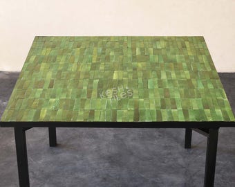 モロッコモザイクテーブル：タメグルートグリーンゼリージュタイル、屋内/屋外用家具