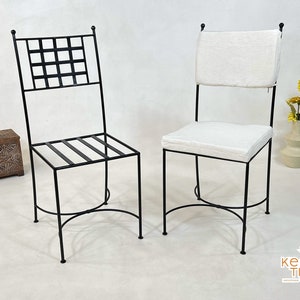 Customizable MOROCCAN IRON CHAIRS - Handpainted Iron Stool - Outdoor Wrought Chair With Free White Cushions - Chairs Set For Home Furniture