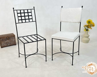 Customizable MOROCCAN IRON CHAIRS - Handpainted Iron Stool - Outdoor Wrought Chair With Free White Cushions - Chairs Set For Home Furniture