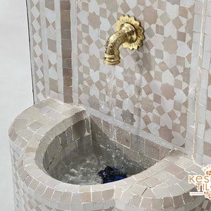AMAZING WATER FOUNTAIN Moroccan Mosaic Fountain Outdoor & Indoor Beige And Off White Mid Century Fountain Moroccan Stones Fountain image 5