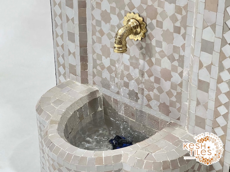 AMAZING WATER FOUNTAIN Moroccan Mosaic Fountain Outdoor & Indoor Beige And Off White Mid Century Fountain Moroccan Stones Fountain image 5