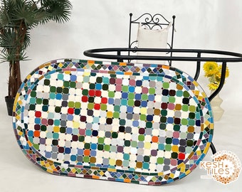 GORGEOUS MOSAIC TABLE - Custom Made Oval Table, Moroccan Traditional Colorful Made To Order Design, Luxurious Outdoor Patio Furniture