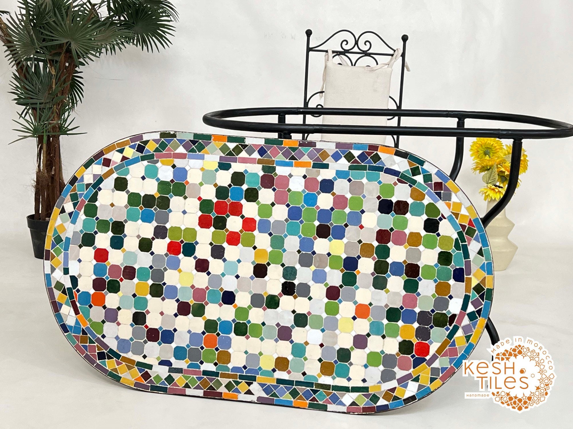 GORGEOUS MOSAIC TABLE - Custom Made Oval Table, Moroccan Traditional Colorful Made To Order Design, Luxurious Outdoor Patio Furniture