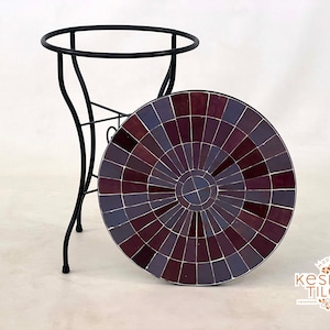AMAZING MOSAIC TABLE, Custom Made Mosaic Round Table, Handmade Mid Gray Pinkish Red And Purple Top, Luxurious Outdoor Table For Home Decor