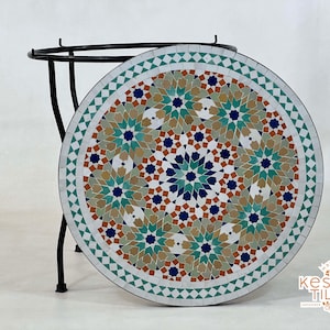 CUSTOMIZABLE MOSAIC TABLE, Handmade Round Colorful Table, Moroccan Traditional Custom Made Candles Design, Patio Table For Home Furniture