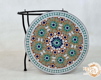 CUSTOMIZABLE MOSAIC TABLE, Handmade Round Colorful Table, Moroccan Traditional Custom Made Candles Design, Patio Table For Home Furniture