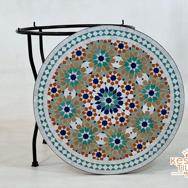 CUSTOMIZABLE MOSAIC TABLE, Handmade Round Colorful Table, Moroccan Traditional Custom Made Candles Design, Patio Table For Home Furniture