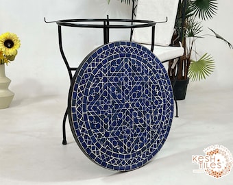 UNIQUE MOSAIC TABLE, Custom Made Tealish Blue Round Table, Artistic Moroccan Mosaic Coffee Table, Luxurious Indoor/Outdoor Patio Home Decor