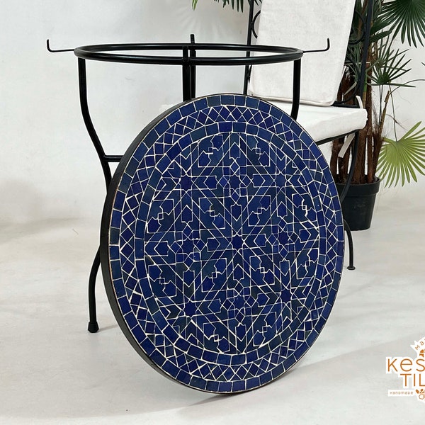 UNIQUE MOSAIC TABLE, Custom Made Tealish Blue Round Table, Artistic Moroccan Mosaic Coffee Table, Luxurious Indoor/Outdoor Patio Home Decor