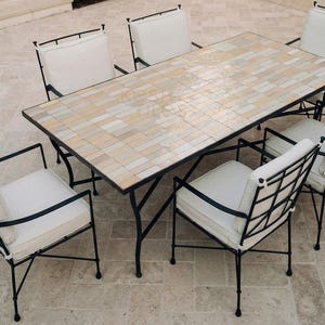 Handcrafted Moroccan Mosaic Table, Handmade Rectangular Dining Furniture - Beige Cofeee Tiles Table