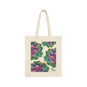 Rainbow Succulent Plant Cotton Canvas Tote Bag | Shopping & Groceries Bag | Vacations | Relaxed Style | Pearl Von Nurnberg Watercolor Paint