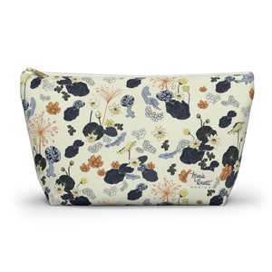 Pond and Koi Fish Pattern Design in White Accessory Pouch w T-bottom perfect gift to keep makeup or pencils for Botanical and Nature Lovers