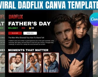 Plantilla de collage de fotos para el Día del Padre de Dadflix, diseño editable para Canva (descarga digital)