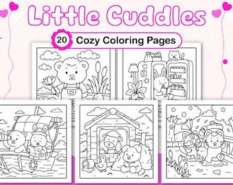 Dibujos para colorear de pequeños abrazos / Adorables personajes de animales (Descarga digital)