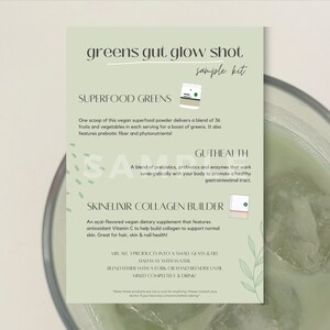 Arbonne Greens Glow Shot Sample Card | Digitale download | Arbonne Monsters | Groenen | GutHealth | Skinelixir