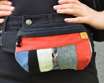One Of a Kind upcycled Fanny Pack, Multicolored Belly Bag, Small Colorful Hip Bag, Denim Fanny Pack
