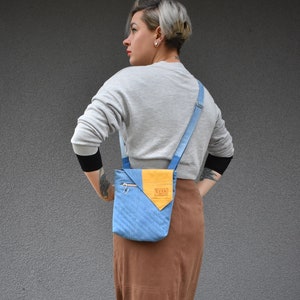 Small Messenger Bag, Fabric Shoulder Bag, Denim Crossbody Bag, Sustainable upcycled Everyday Bag, Ethically Made Cross Shoulder Bag