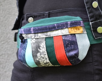 One Of a Kind upcycled Fanny Pack, Multicolored Belly Bag, Small Colorful Hip Bag, Denim Fanny Pack