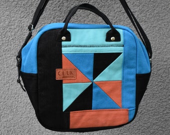 Rich in Color Square Shape Purse, Patchwork Handbag, upcycled Fabric Shoulder Bag With Strap And Handles