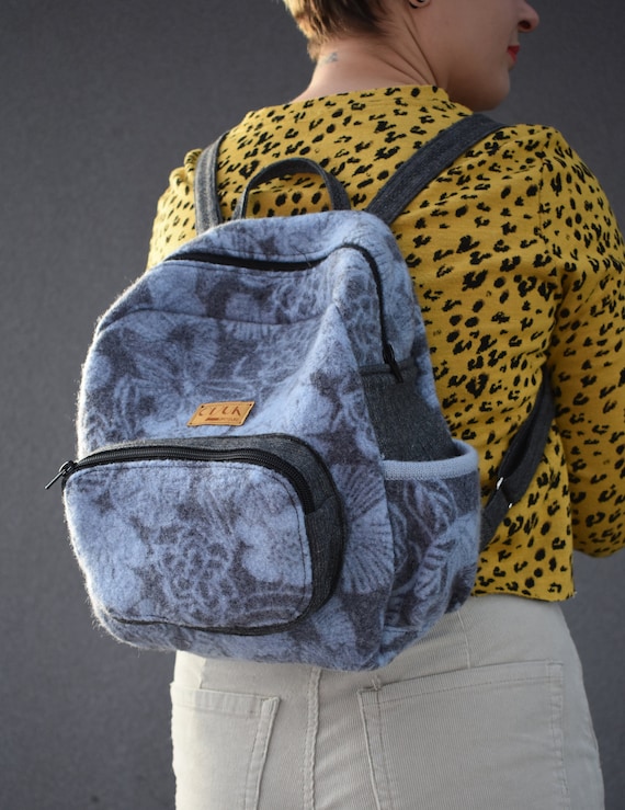 Upcycled Backpack Medium Wool Backpack Ethically Made Shoulder