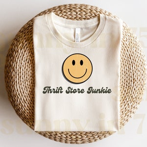 Thrift Store Junkie Png, Thrifting Png, Smiley Face Png, Retro Tshirt Sublimation, 70's Hippie Tshirt Design, Thrifty, SVG, Cricut