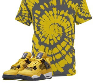 Shirt to Match Jordan 4 Lightning Sneaker Colorway Tie Dye Print Design V2