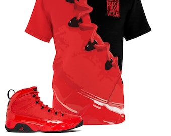 Shirt to Match Jordan 9 Chile Red Sneaker Colorway Macro Slant + Baked Fresh Daily Design
