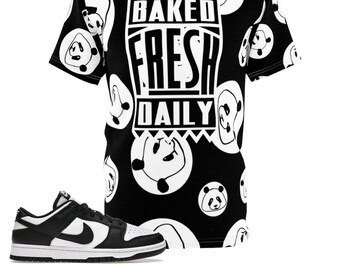 Shirt to Match Dunk Low White Schwarz Panda Sneaker Colorway Panda + Baked Fresh Daily Design