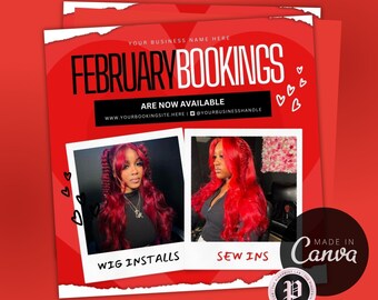 February Booking Flyer, Valentines Day Flyer, Hair Flyer, Lash Flyer, Makeup Flyer, Lash Class Flyer, Tax Flyer, Red Template, DIY Template