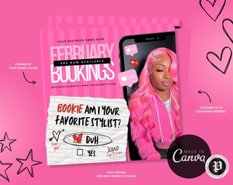 February Booking Flyer, Valentines Day Hair Flyer, Valentines Day Flyer, Hair Flyer, Hair Booking Flyer, Book Now Flyer, Hairstylist Flyer