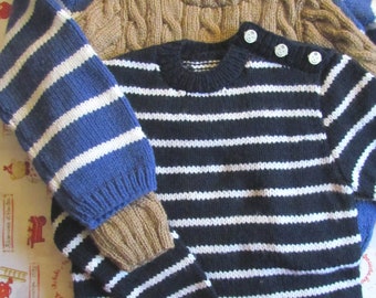 Pull enfant acrylique bleu, blanc ou marron 4 ans et bleu et blanc 6 ans