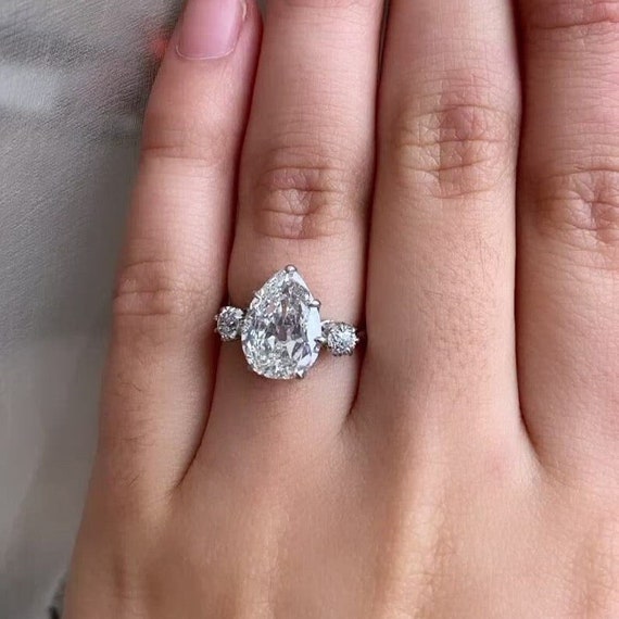 3.09 CT Pear Cut Engagement Ring Solitaire Pear Simulated Etsy