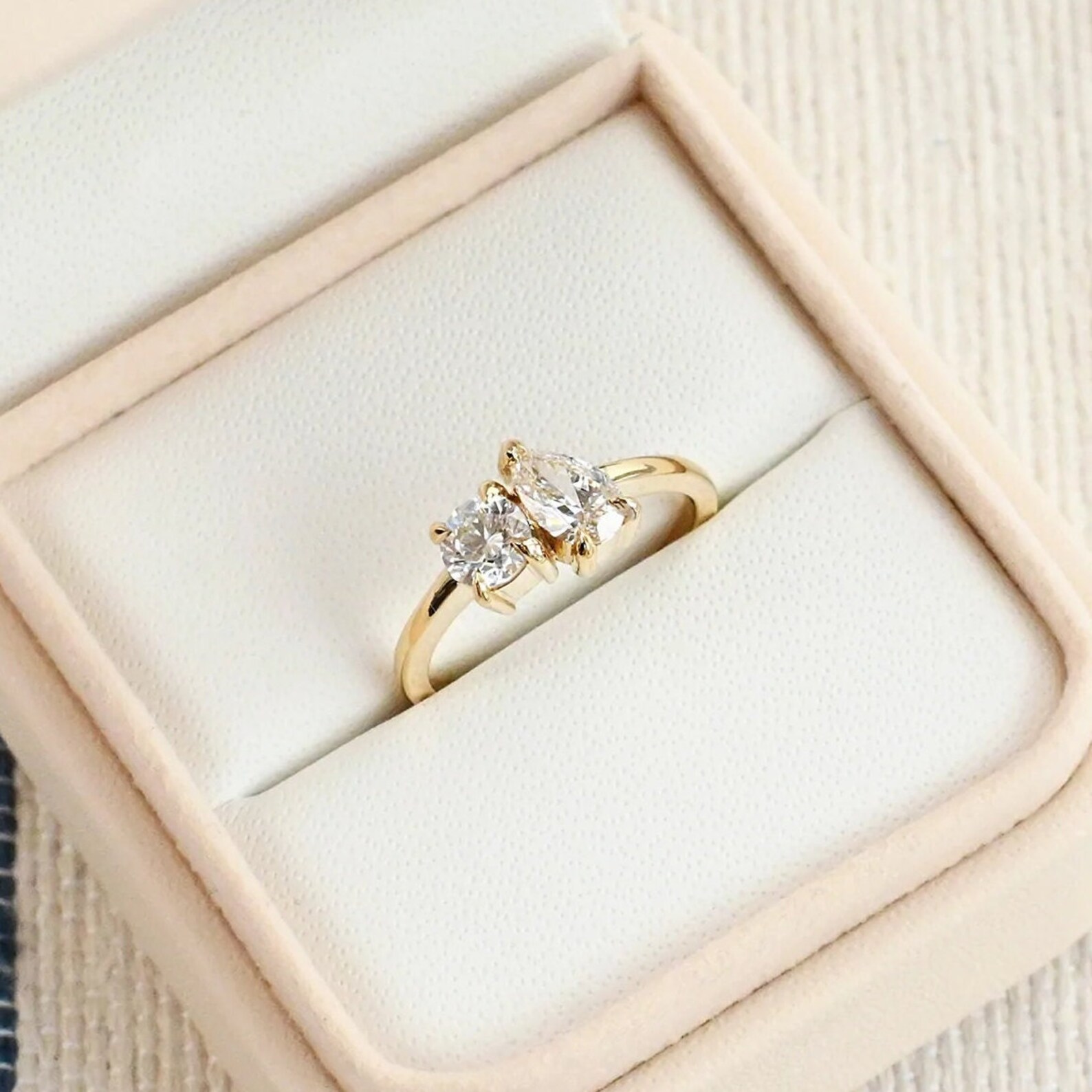 Toi Et Moi Engagement Ring for Bridal Pear and Round CZ Etsy