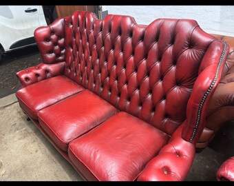 Stunning Chesterfield Queen Anne wingback suite in oxblood red colour