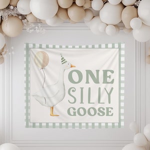 One Silly Goose 1st Birthday Backdrop | 1 Silly Goose First  Birthday Party Decor | Goose Large Banner Sign S712