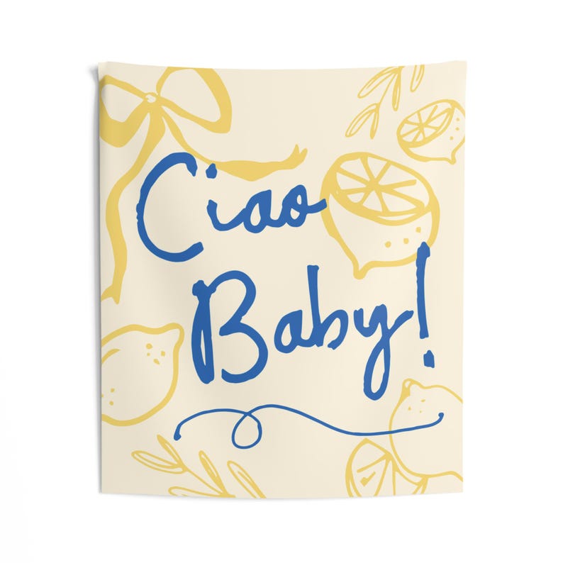 Fondo para baby shower Ciao / Decoración de tela para baby shower con limón / Letrero grande con la bandera "Ciao Baby" de cítricos italianos S894 imagen 3