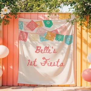 1st Fiesta Birthday Backdrop - Personalized Girl Fiesta Birthday Banner - Large Fabric Flag  S988