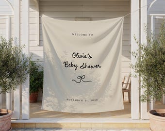 Striscione personalizzato per baby shower - Sfondo grande in tessuto per baby shower - Decorazione personalizzata per baby shower