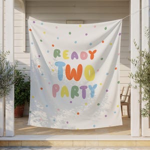 Ready Two Party Birthday Backdrop - 2nd Birthday Theme Banner Party Decor Tapestry S987