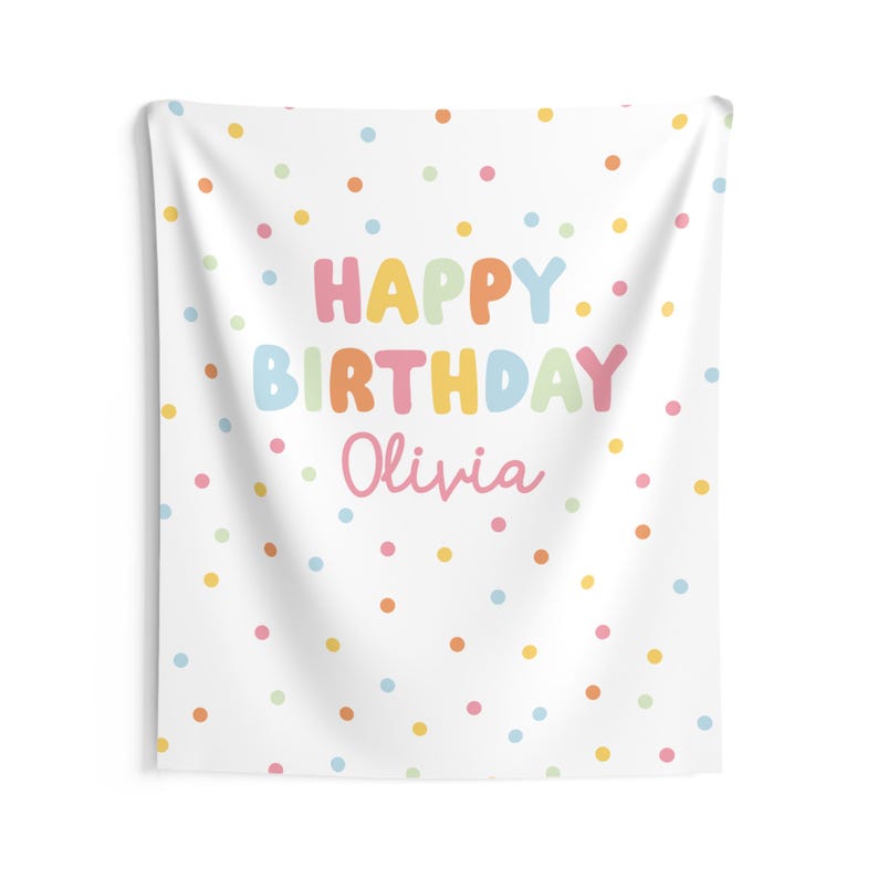 Happy Birthday Backdrop - Polka Dot Personalized Girl Birthday Banner - Whimsy Large Fabric Flag S1012 image 6