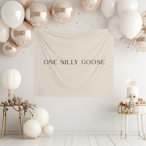 One Silly Goose 1st Birthday Backdrop | 1 Silly Goose First  Birthday Party Decor | Goose Large Fabric Banner Sign S101