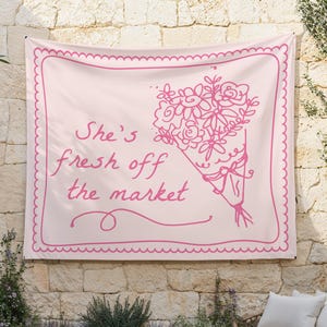 Fresh off the Market Backdrop | Hand Drawn Farmer&#39;s Market Pink Bridal Shower Decor | She&#39;s Fresh off the Market S765